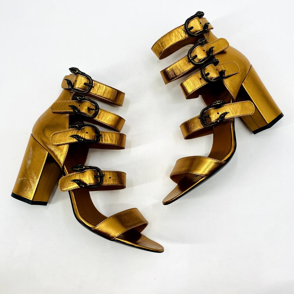 Paris Texas Gold Strappy Block Heels